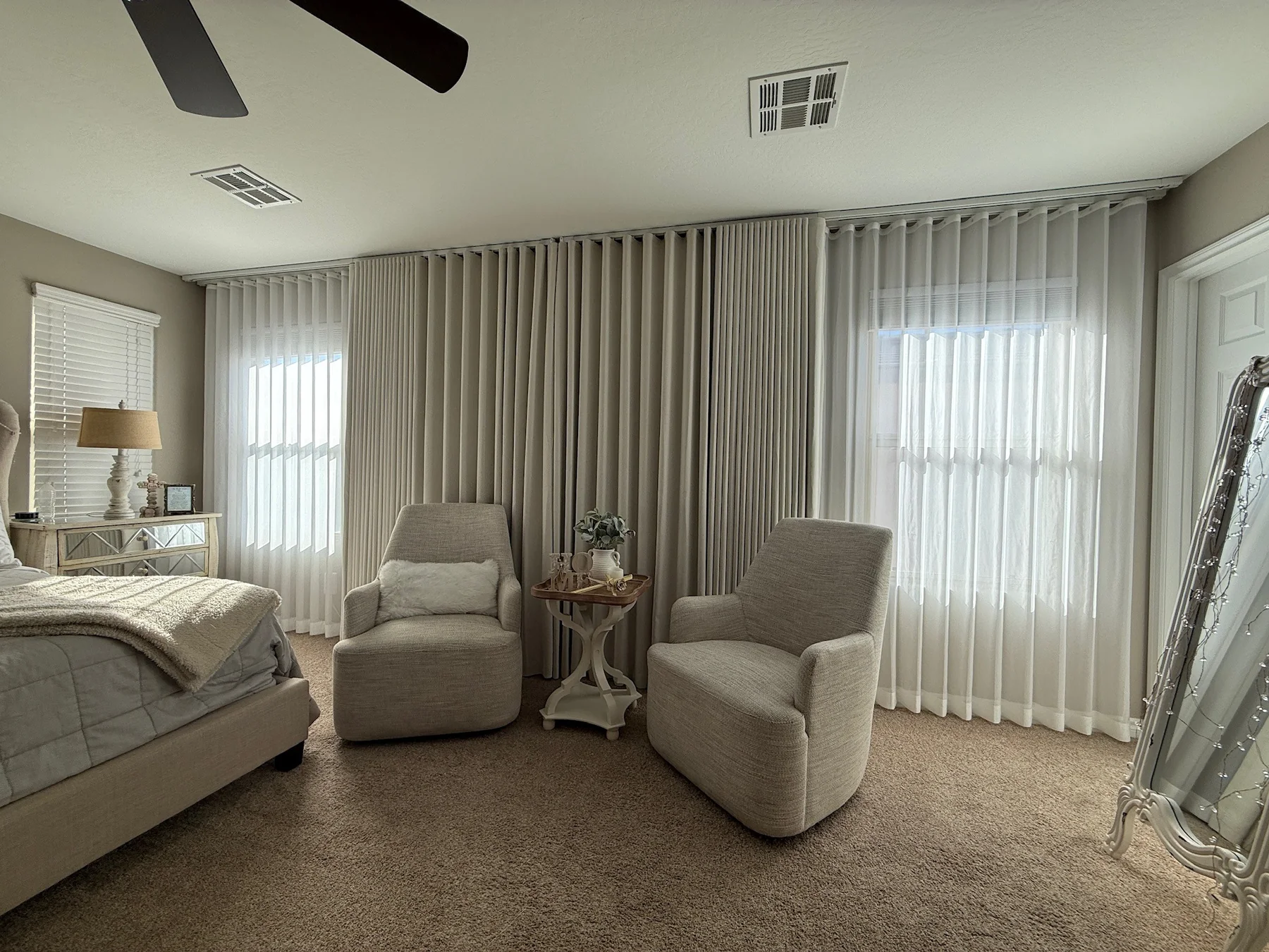 Custom drapery and sheers installed in a Las Vegas bedroom